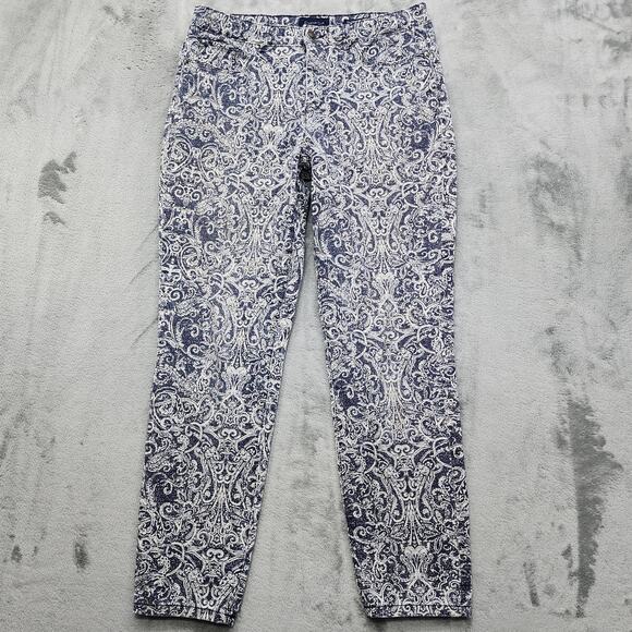 Charter Club Jeans Women 8 Blue White Printed Bristol Skinny Ankle Stretch Denim - Picture 1 of 15